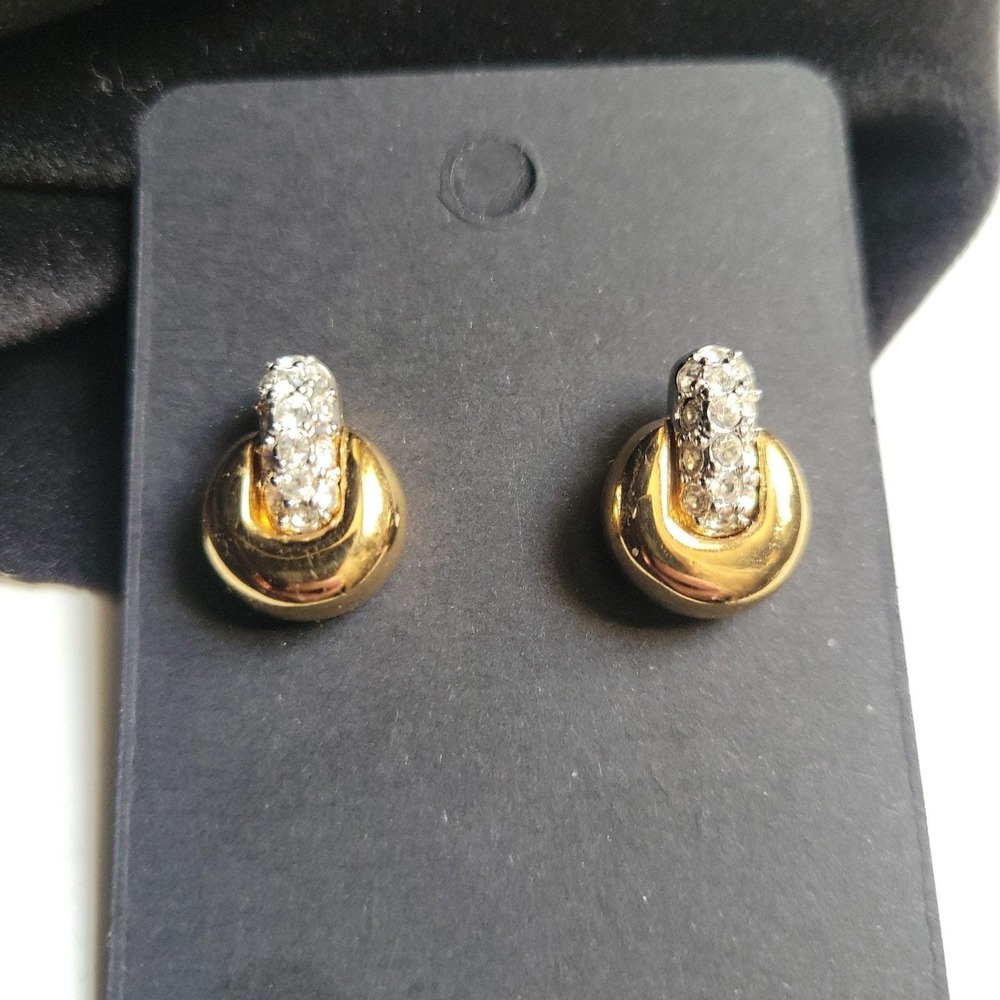 Swarovski Pave‎ Door Knocker Earrings Gold Swan Signed 90s Small Old Money
